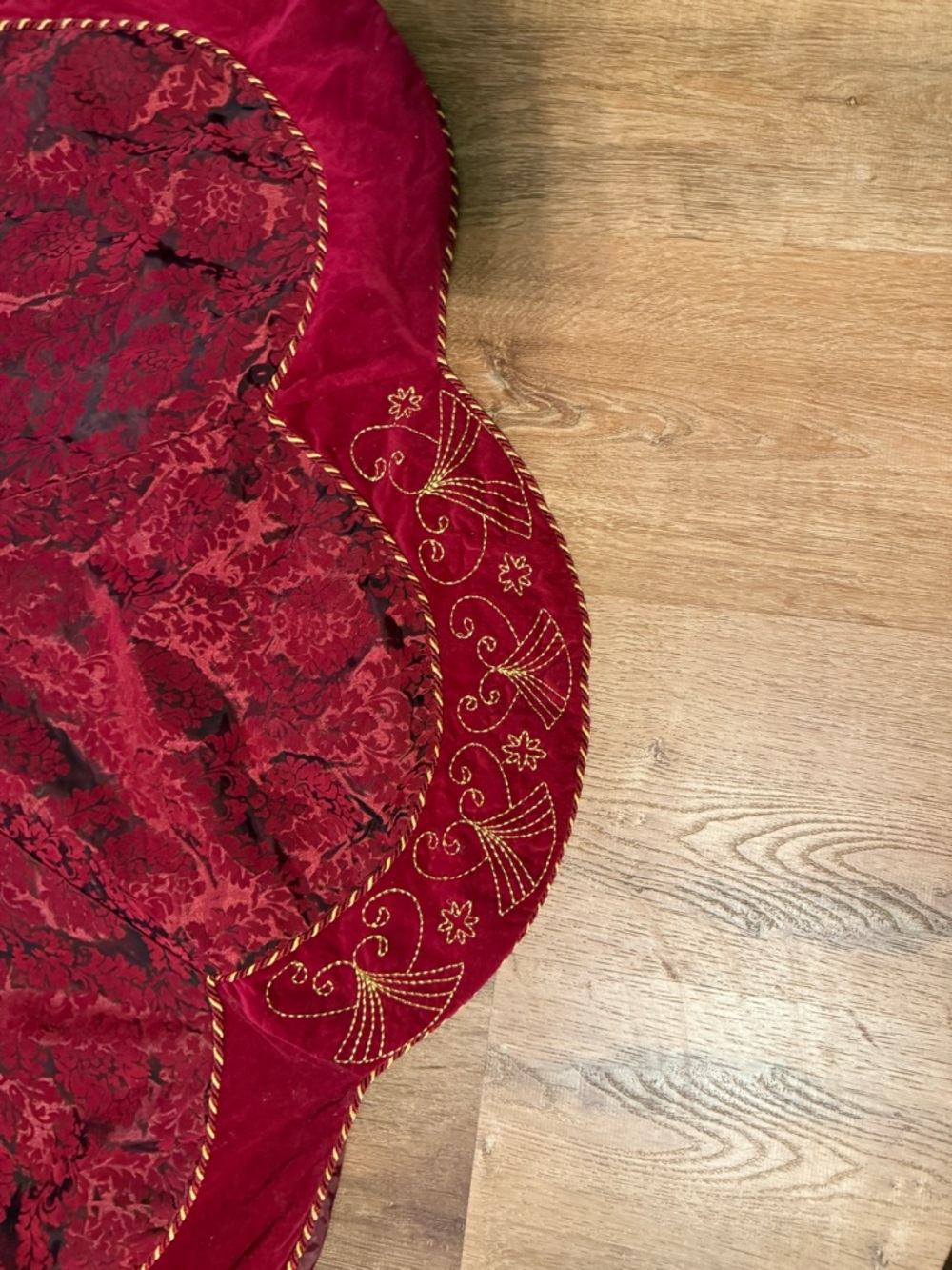 Embroidered Red Velvet Holiday Tree Skirt - Picture 5 of 7
